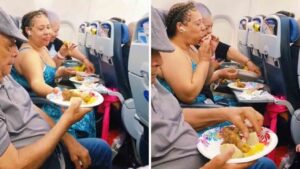 Donna porta pollo fritto e patate in modo che la sua famiglia non soffra la fame durante il volo (VIDEO)