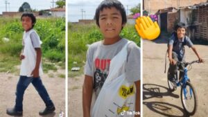 Il ragazzo riceve uno zaino e una bicicletta per andare a scuola e il suo sorriso dice tutto