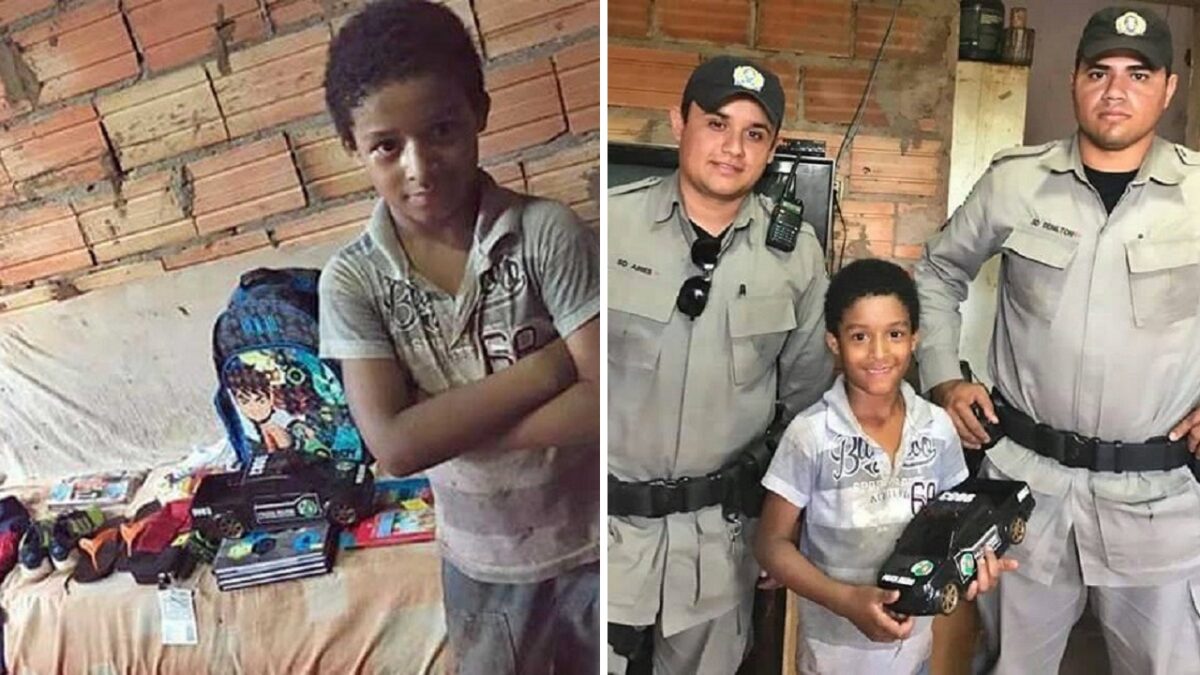 Dei poliziotti aiutano un bambino di sei anni che cercava materiale ...