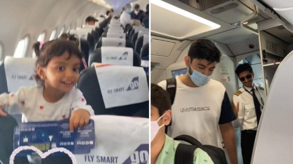 Bambina prende per la prima volta l'aereo ed il pilota è il papà