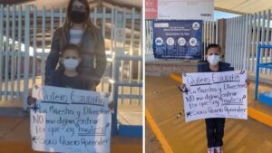 Bambino protesta fuori dalla scuola: vuole solo imparare, ma non gli viene permesso